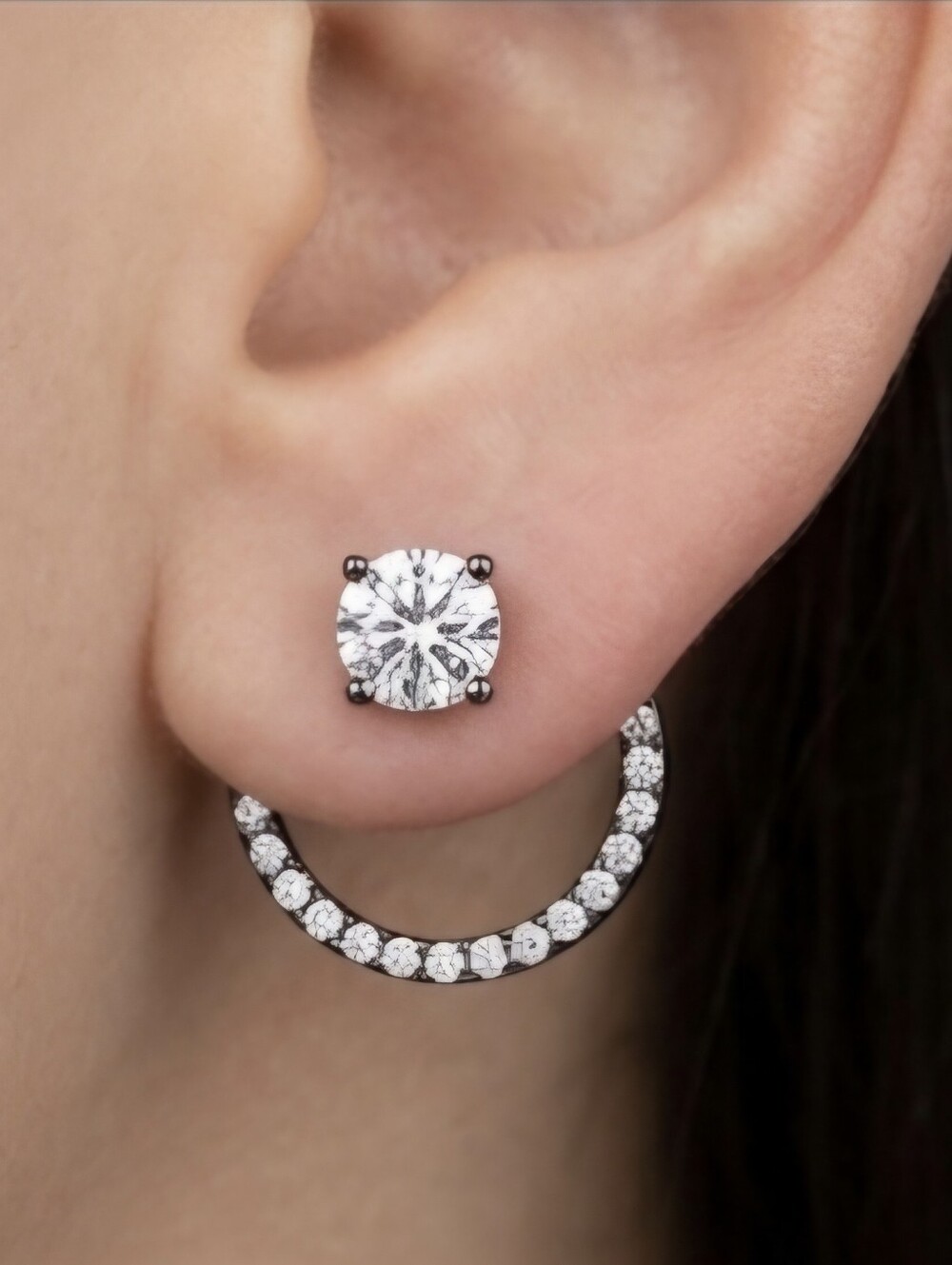 Black Rhodium Plated Cubic Zirconia Eclipse Duo Earrings